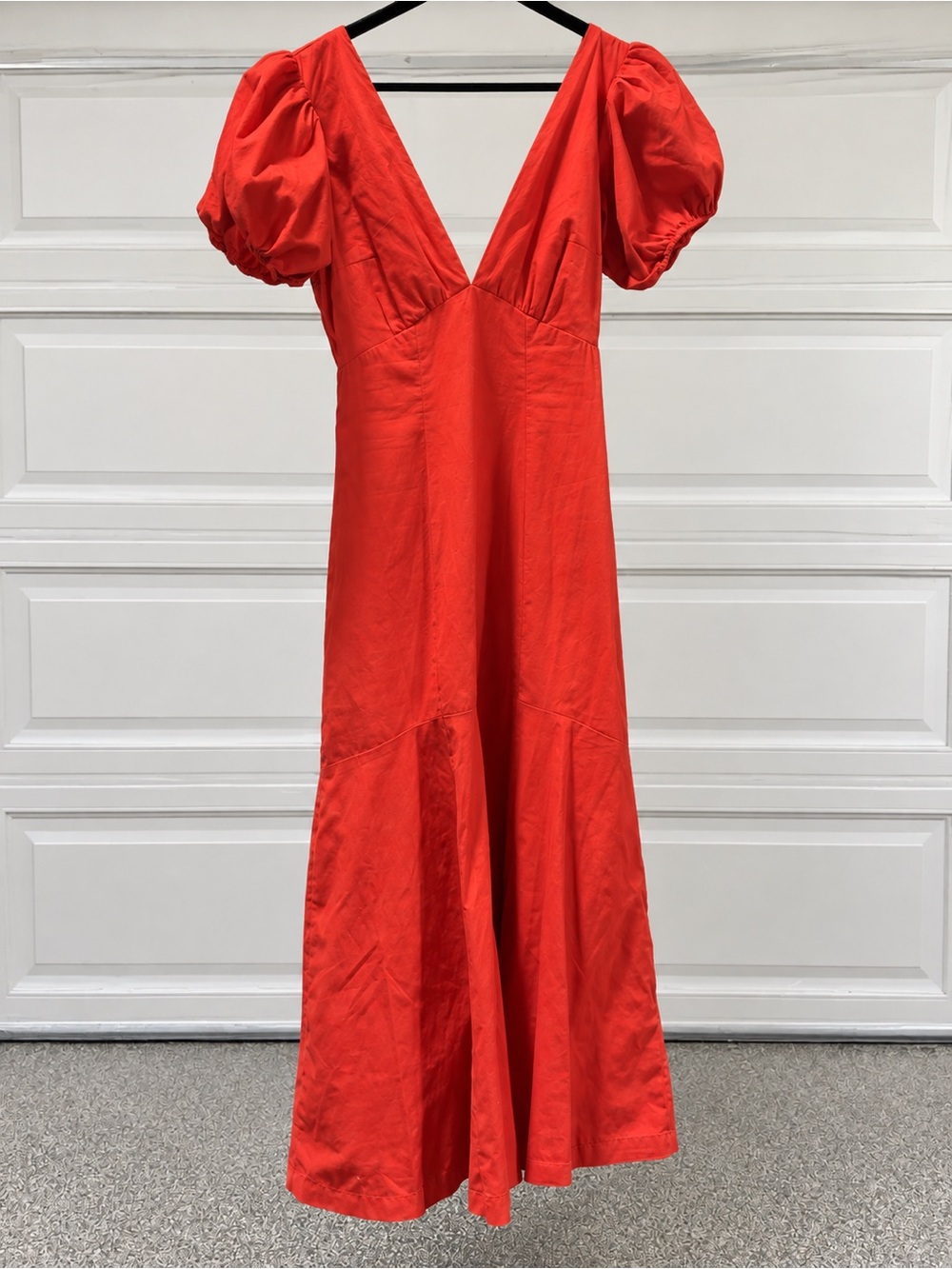 Abercrombie & Fitch Bright Red V-Neck Maxi Dress with Puff Sleeves